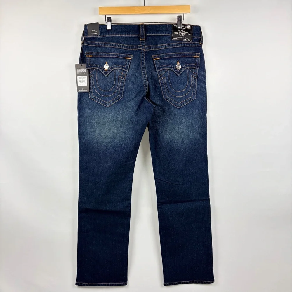 True Religion Ricky Straight Jeans Mens 34x32 Dark Wash Flap Pocket NWT - Picture 4 of 14